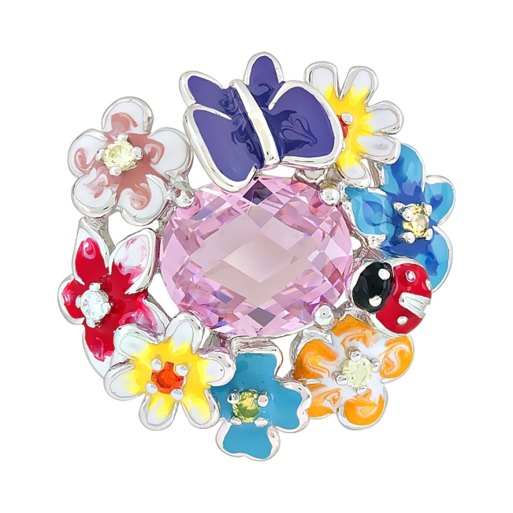 Серебряная подвеска с фианитом и эмалью № 75100