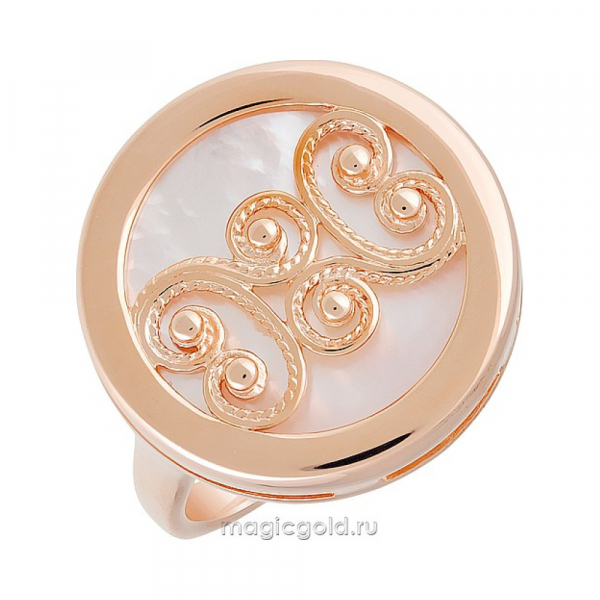 Серебряное кольцо с перламутром и золот. покрытием № 140968