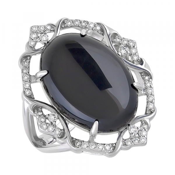 Серебряное кольцо с черным ониксом и фианитом № 128059