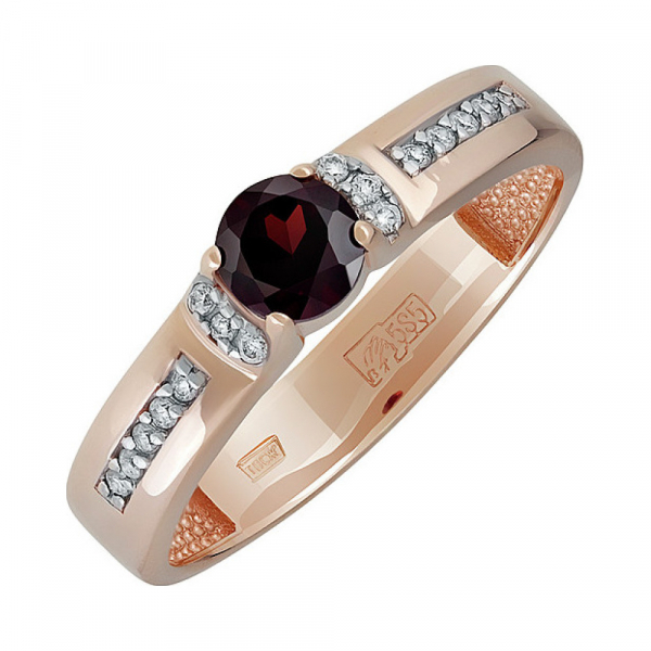 Золотое кольцо с гранатом и фианитом № 137727