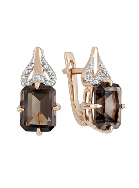 Золотые серьги с раухтопазом и фианитом № 131871