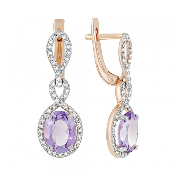 Золотые серьги с аметистом и фианитом № 119363