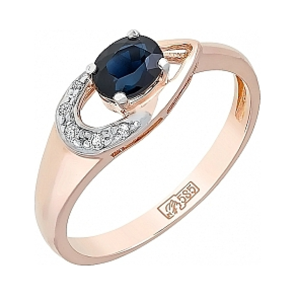 Золотое кольцо с бриллиантом и сапфиром № 114527