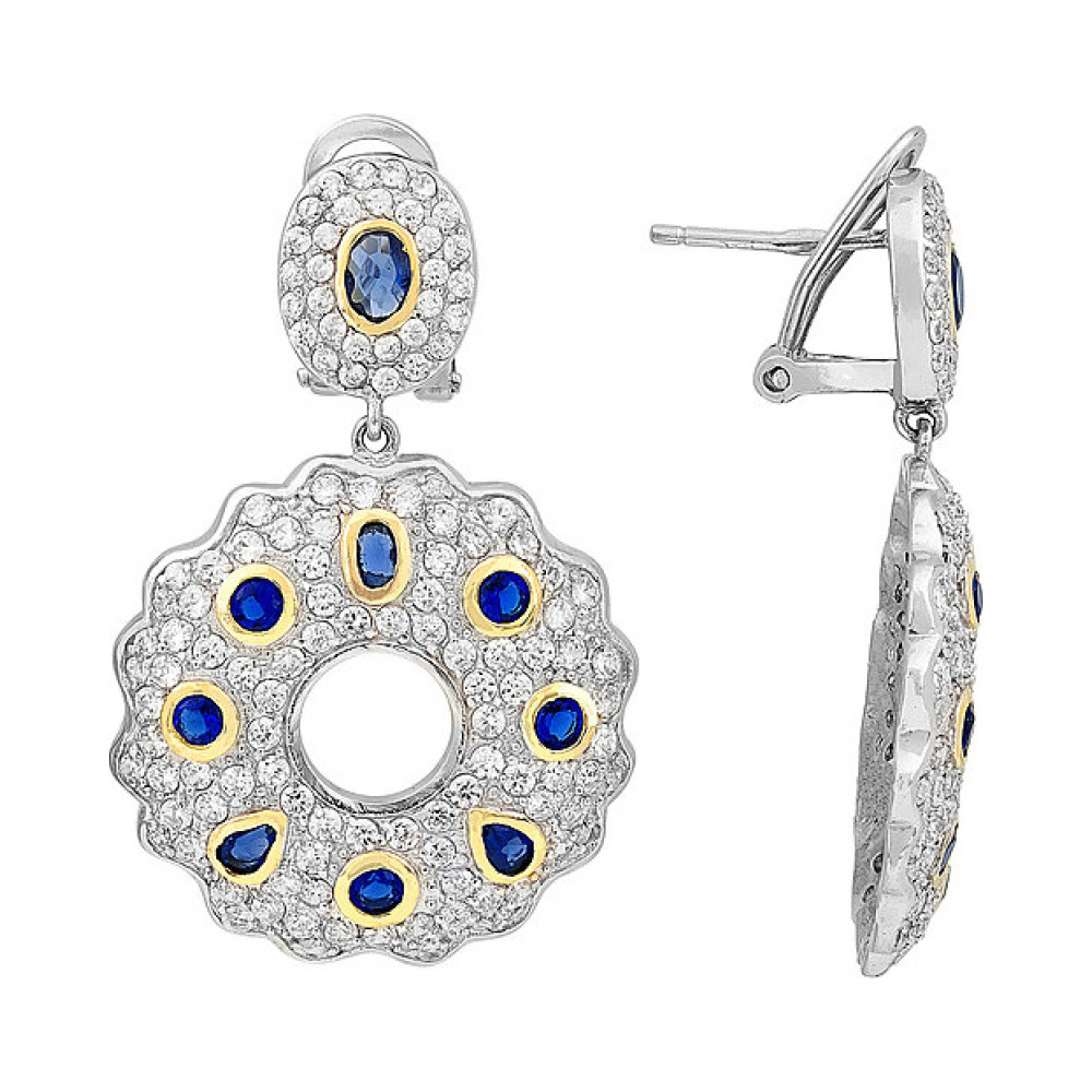 Серебряные серьги с фианитом и золотым покрытием № 115699