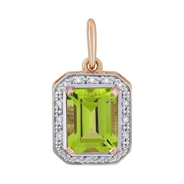 Золотая подвеска с хризолитом и фианитом № 100951