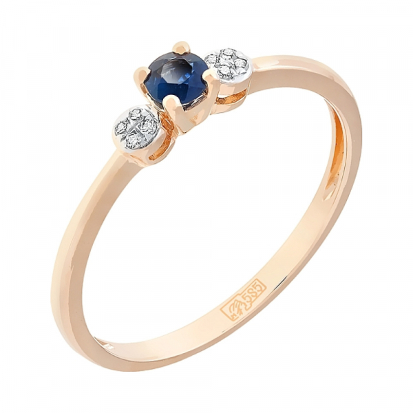 Золотое кольцо с бриллиантами и сапфиром № 112829