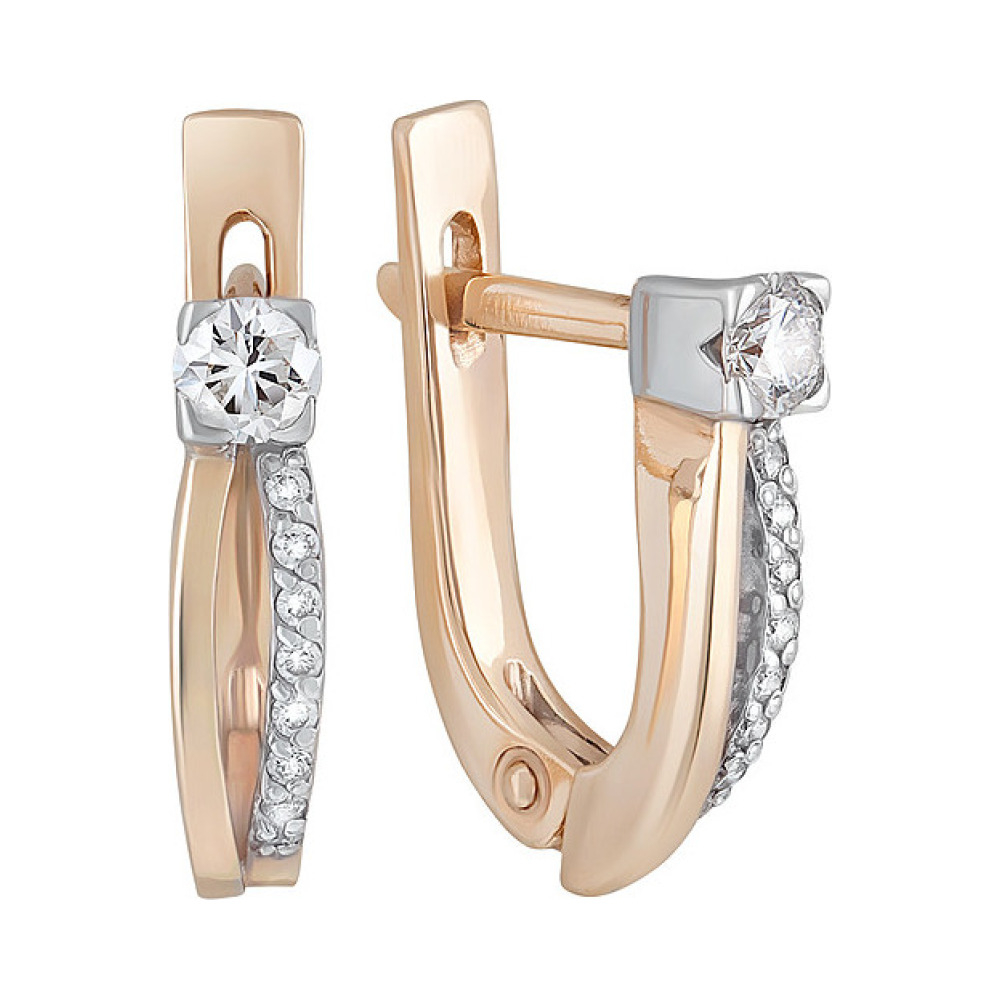 Золотые серьги с бриллиантом № 117017