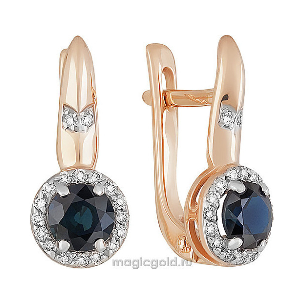 Золотые серьги с бриллиантом и сапфиром № 155635