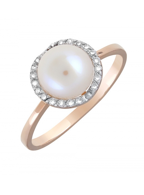 Золотое кольцо с жемчугом и фианитом № 120747