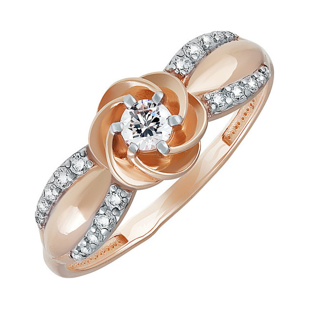Золотое кольцо с кристаллом swarovski и фианитом № 137083