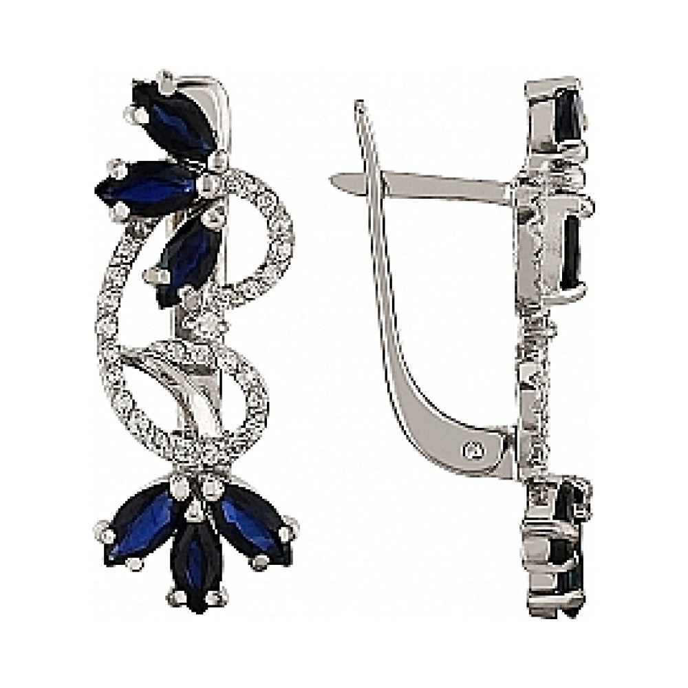 Золотые серьги с сапфиром и фианитом № 103849