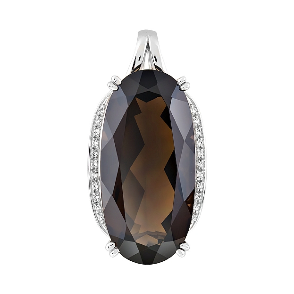 Серебряная подвеска с дымчатым кварцем и фианитом № 121858