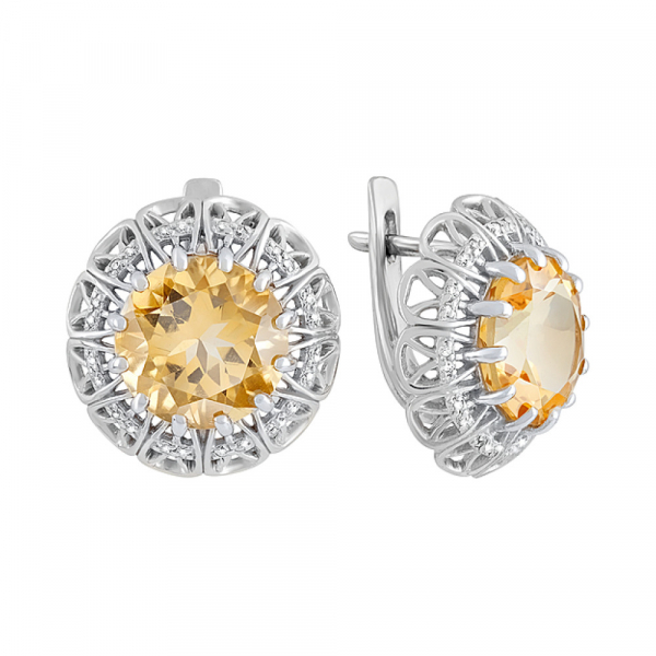 Серебряные серьги с цитрином и фианитом № 129610