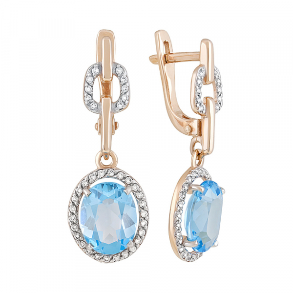 Золотые серьги с топазом и фианитом № 126510