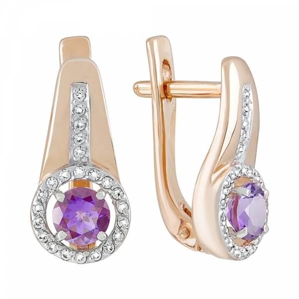 Золотые серьги с аметистом и фианитом № 120752