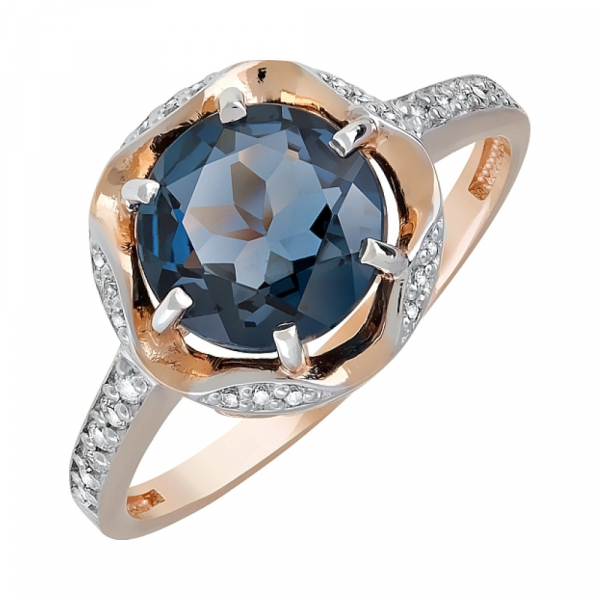 Золотое кольцо с топазом и фианитом № 119714