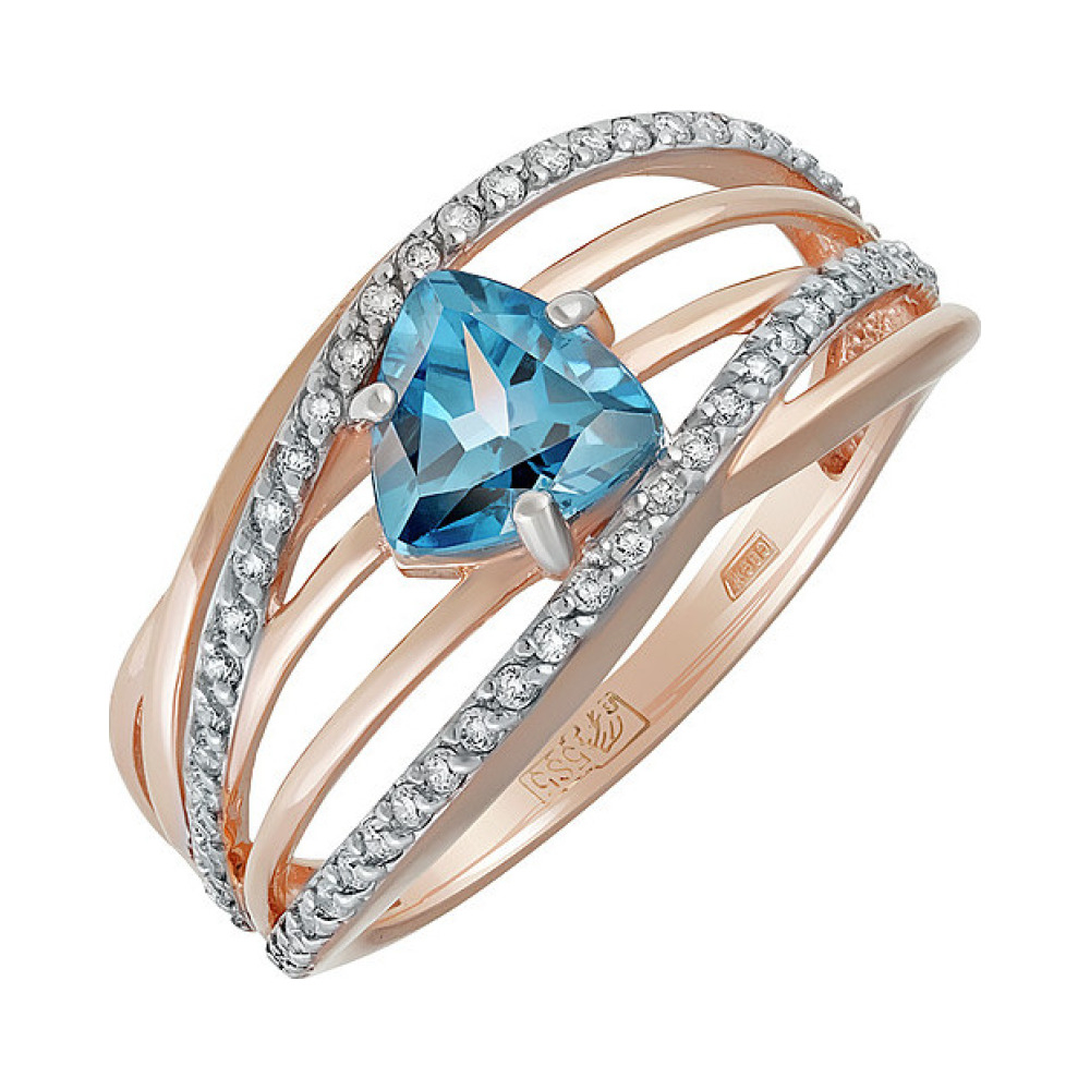 Золотое кольцо с топазом и фианитом № 134457