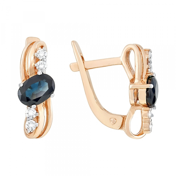 Золотые серьги с бриллиантом и сапфиром № 84900