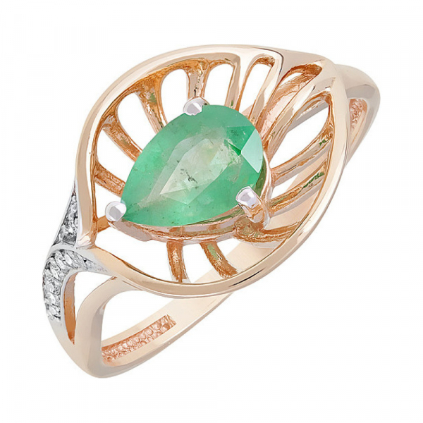 Золотое кольцо с бриллиантом и изумрудом № 121222