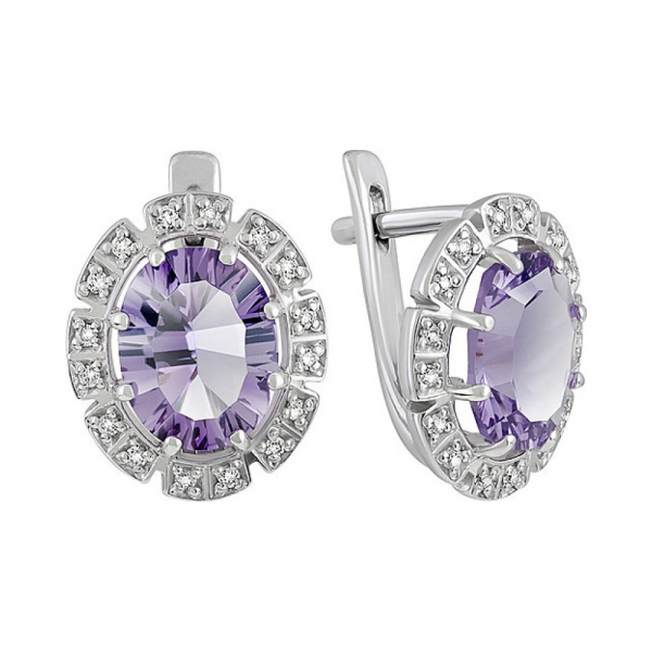 Серебряные серьги с аметистом и фианитом № 133829