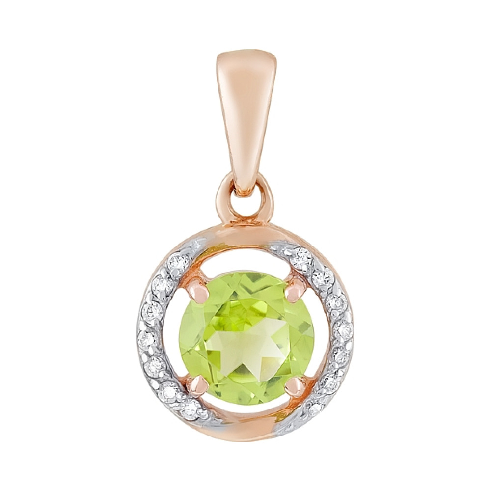 Золотая подвеска с хризолитом и фианитом № 117930