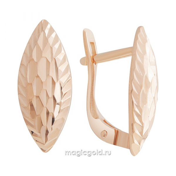 Золотые серьги без камня с алмазкой № 172046
