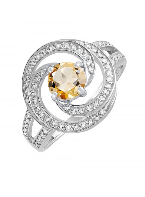 Серебряное кольцо с цитрином и фианитом № 132313