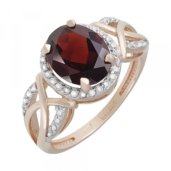 Золотое кольцо с гранатом и фианитом № 121017