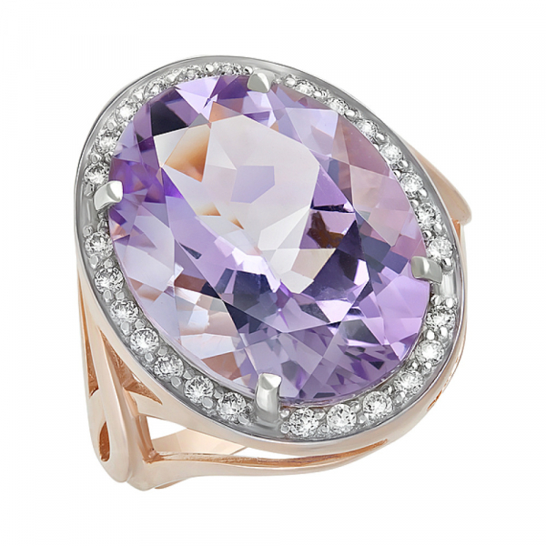 Золотое кольцо с аметистом и фианитом № 128429