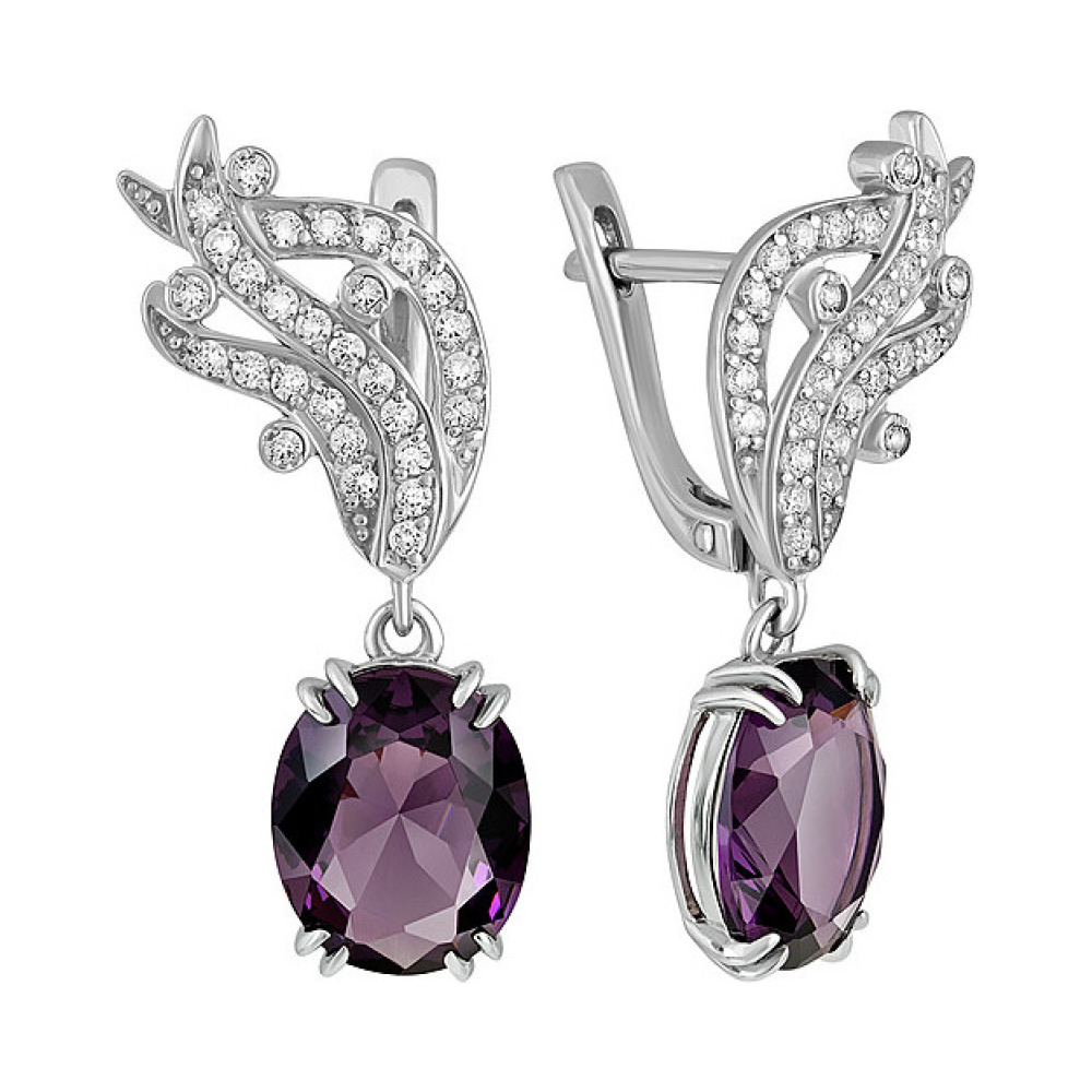 Серебряные серьги с алпанитом и фианитом № 133971