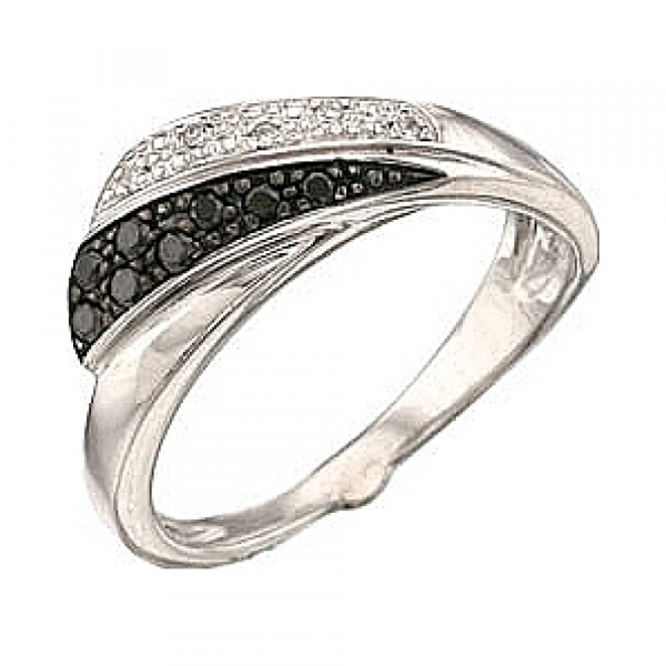 Золотое кольцо с чёрным и белым бриллиантами № 34520