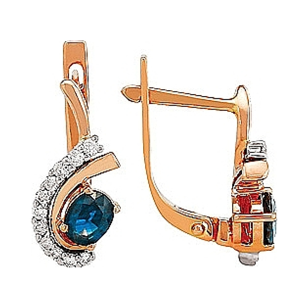 Золотые серьги с бриллиантом и сапфиром № 82299