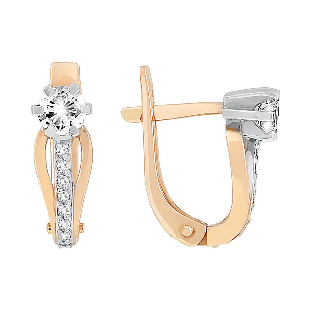 Золотые серьги с бриллиантом № 117011