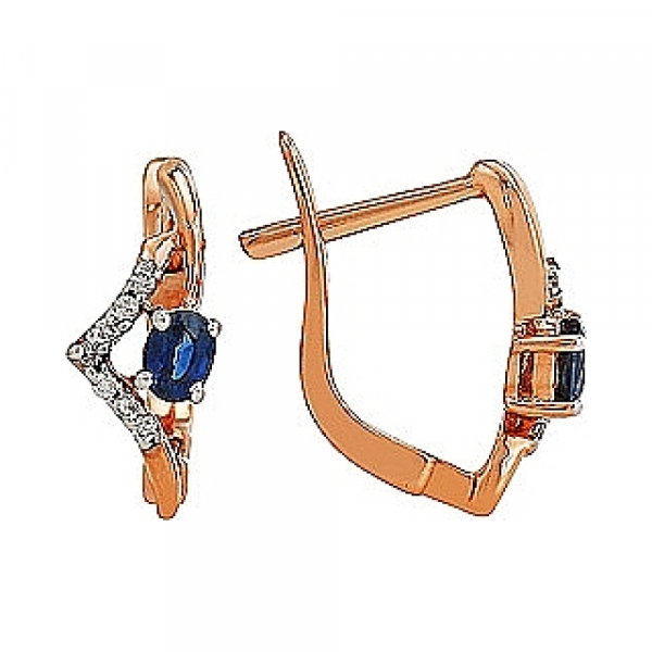 Золотые серьги с бриллиантом и сапфиром № 81990