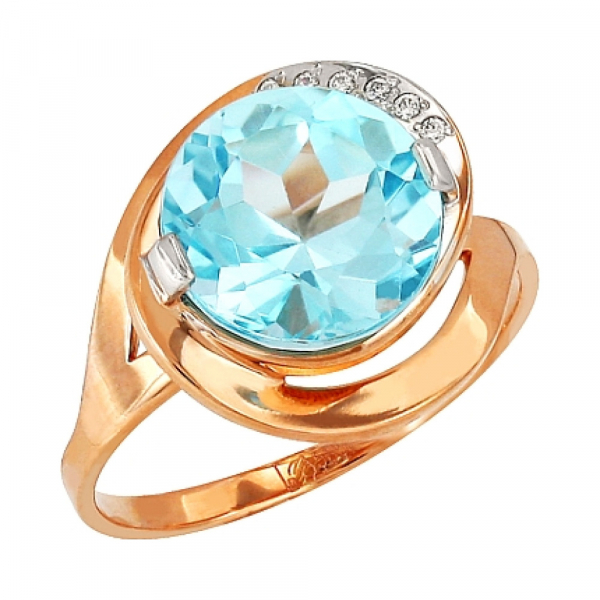 Золотое кольцо с топазом и фианитами № 85058