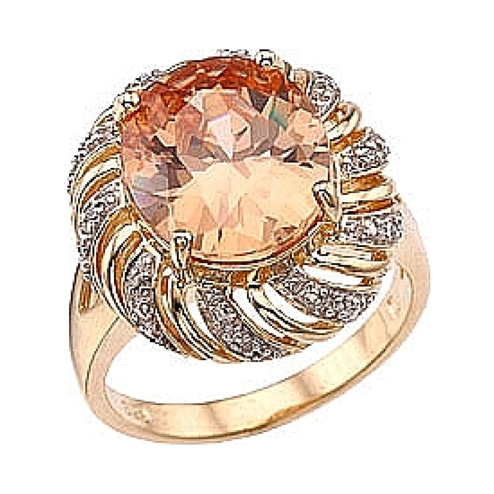 Серебряное кольцо с фианитом и золотым покрытием № 33959