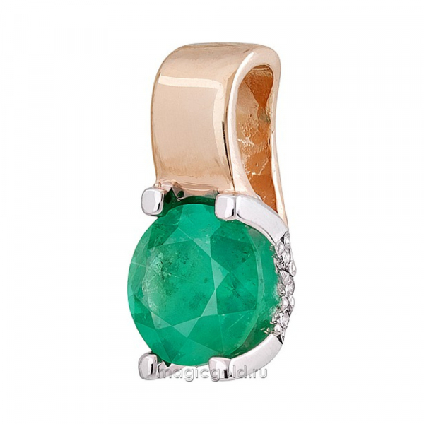 Золотая подвеска с бриллиантом и изумрудом № 141749