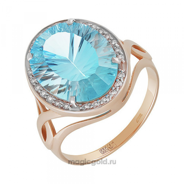 Золотое кольцо с топазом и фианитом № 140670