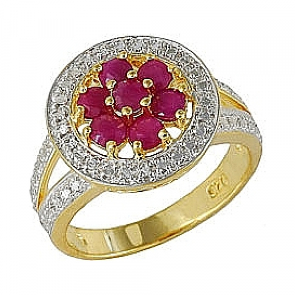 Серебряное кольцо с рубином, фианитом и зол.покрыт. № 68295