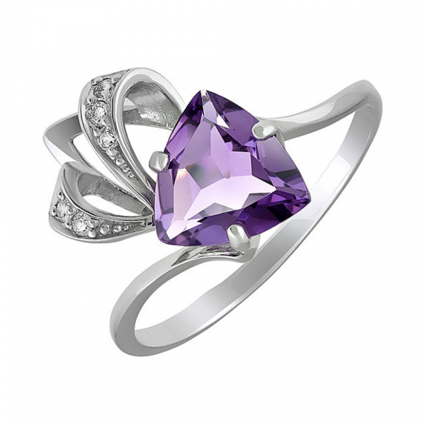 Серебряное кольцо с аметистом и фианитом № 133098