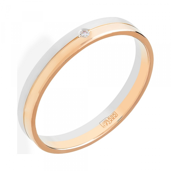 Золотое кольцо обручальное с фианитом 3мм № 105795