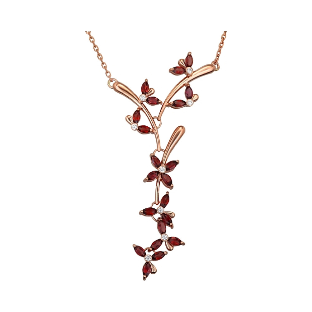 Золотое колье с гранатом и фианитом № 50907