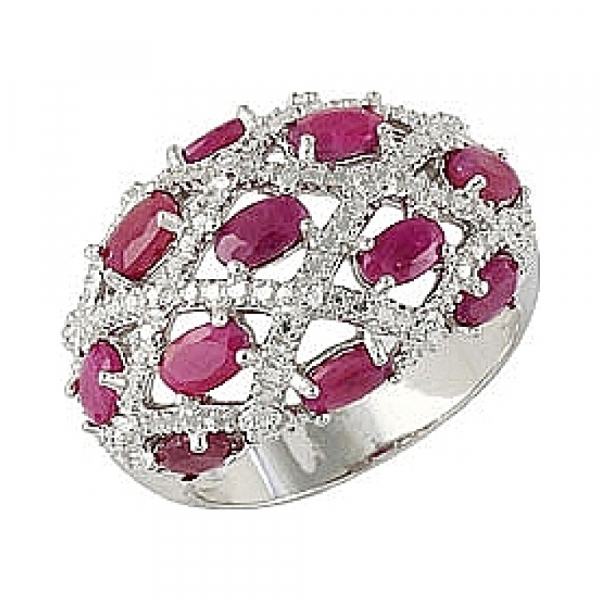 Серебряное кольцо с рубином и фианитом № 68460