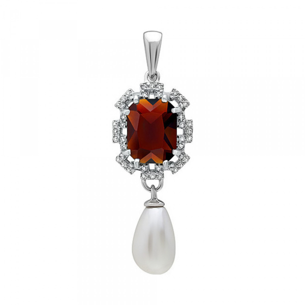 Серебряная подвеска с алпанитом, перл жемчугом и фианитом № 134566