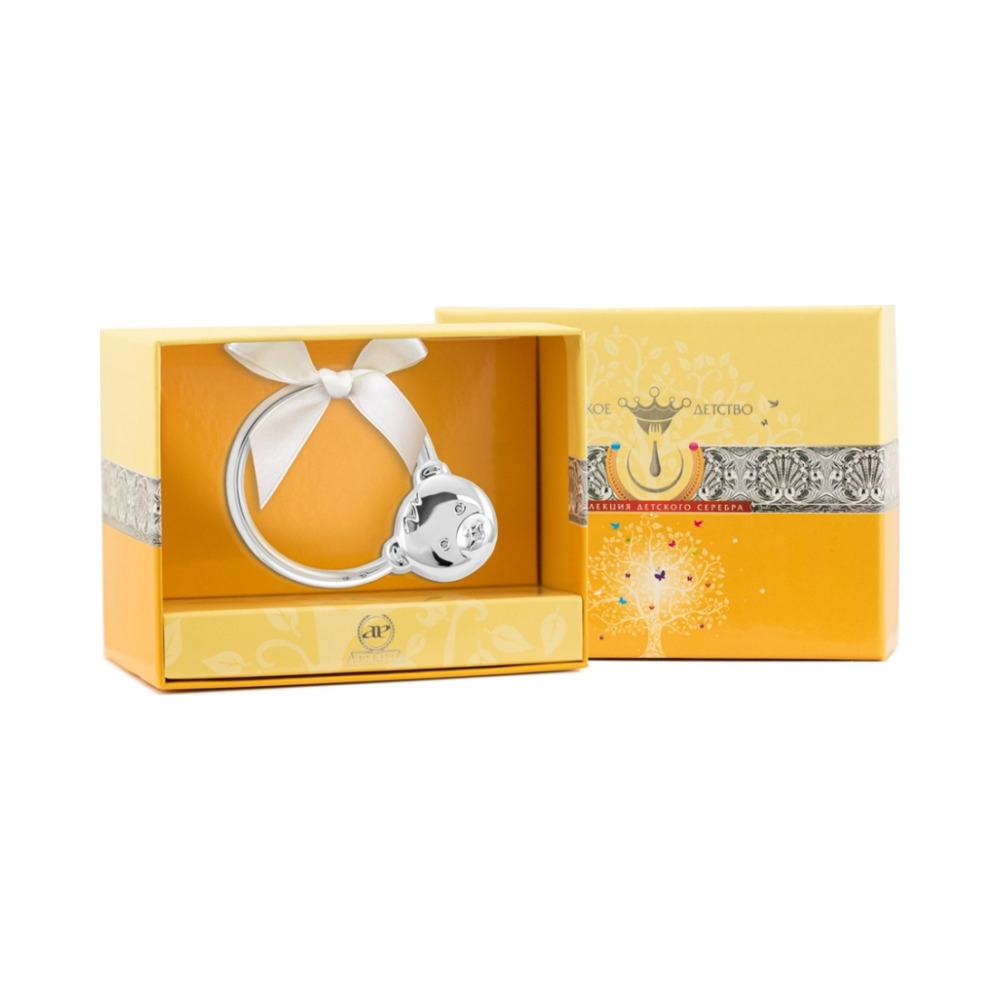 Серебряная погремушка «Мишка на кольце»
