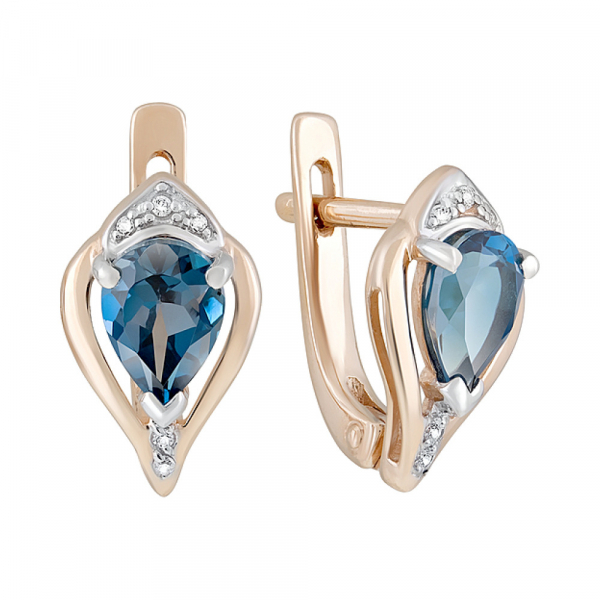 Золотые серьги с топазом и фианитом № 126332