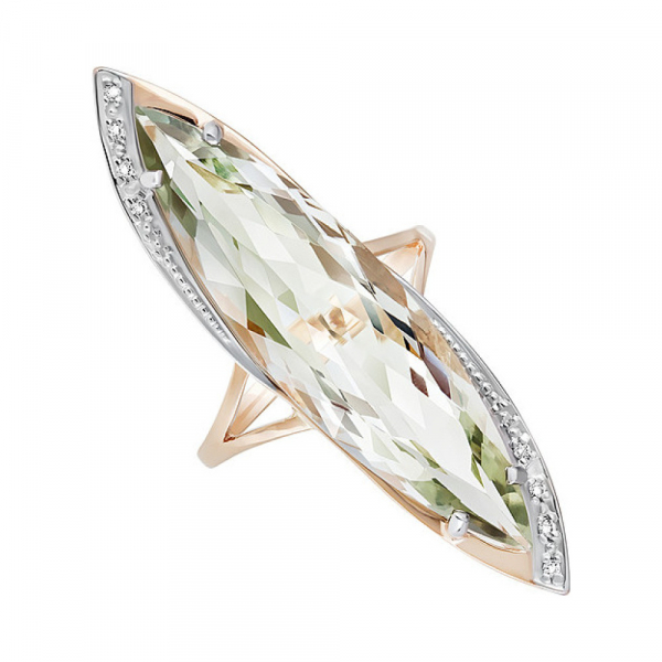 Золотое кольцо с зеленым аметистом и фианитом № 128974