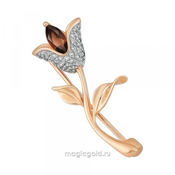 Золотая брошь с раухтопазом и фианитом № 164302