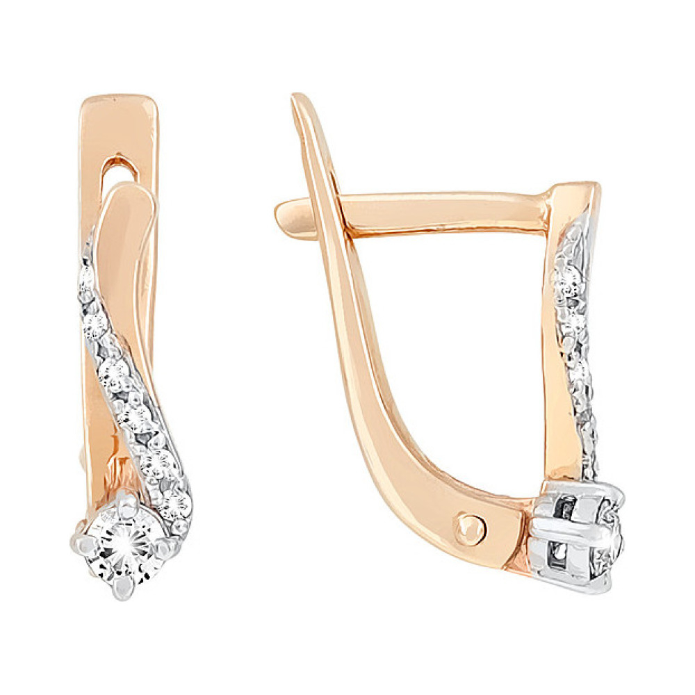 Золотые серьги с бриллиантом № 117378