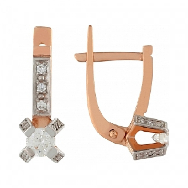 Золотые серьги с бриллиантом № 113066